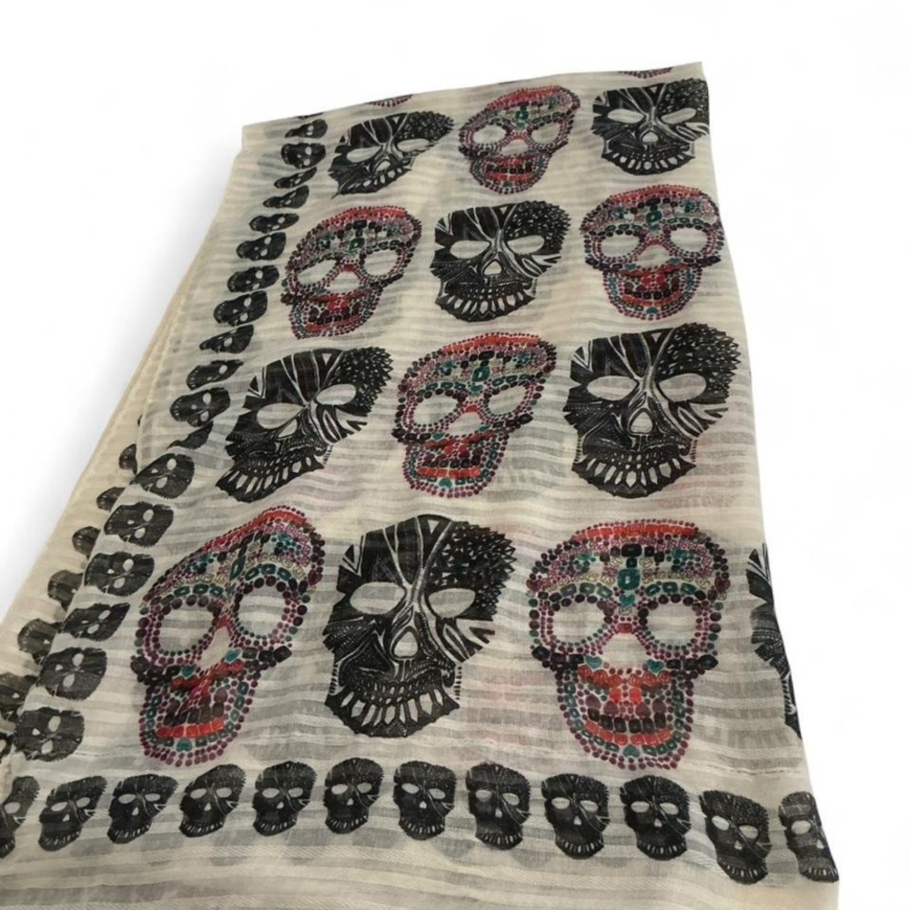 Torrid‎ Scarf Women OS White Black Pink Sugar Skull Print Sheer Goth